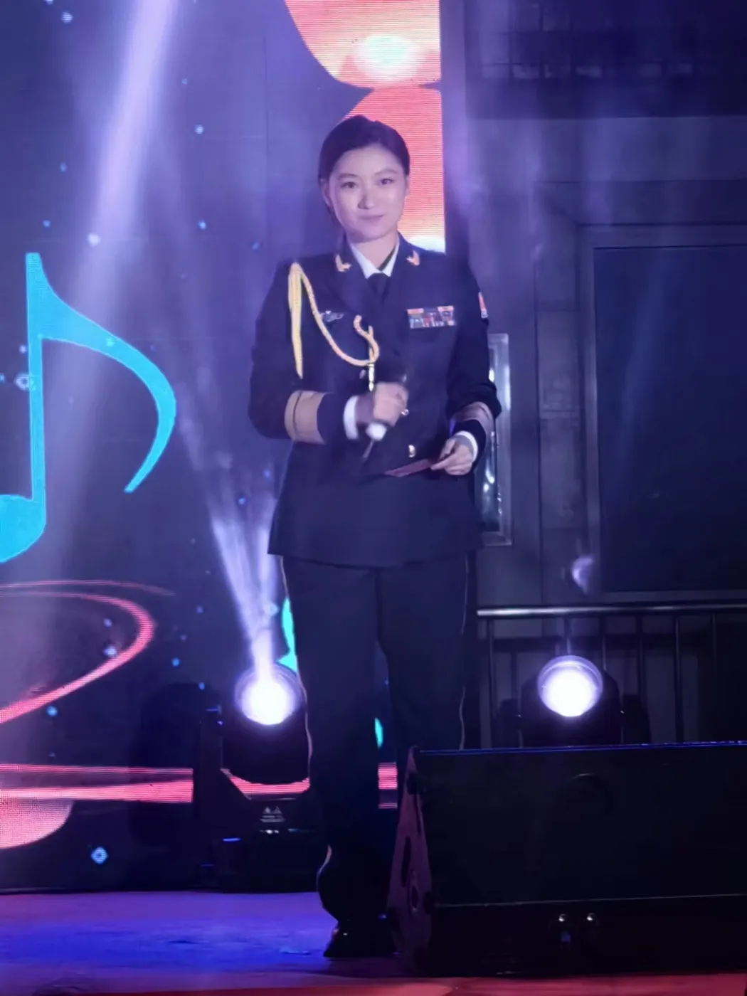 Speaking in military training uniform